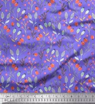 Soimoi фиолетовая японская креп-сатиновая ткань с листьями и ягодами, фруктами, декоративная ткань с принтом, метр 42 дюйма 42 Inch Wide - Cotton Voile фиолетовый