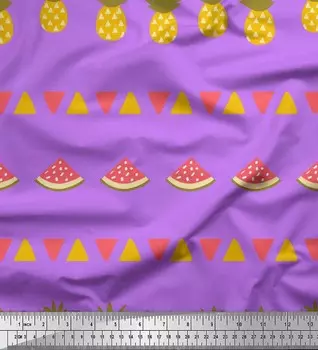 Soimoi фиолетовая японская креп-сатиновая ткань с принтом треугольников, сосны и арбуза, фрукты, 1 метр, 42 дюйма 42 Inch Wide - Poly Crepe чёрный