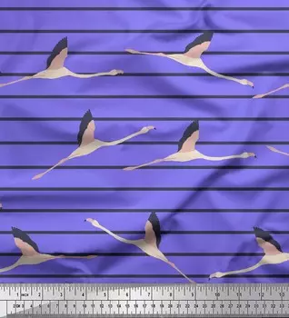Soimoi фиолетовая японская креп-сатиновая ткань с принтом летающих фламинго и полосок, 42 дюйма по метрам 42 Inch Wide - Poly Crepe фиолетовый