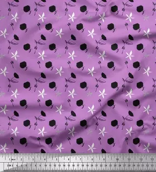Soimoi фиолетовая японская креп-сатиновая ткань с черным эскизом и цветочным принтом, ткань на метр, 42 дюйма 42 Inch Wide - Poly Crepe фиолетовый