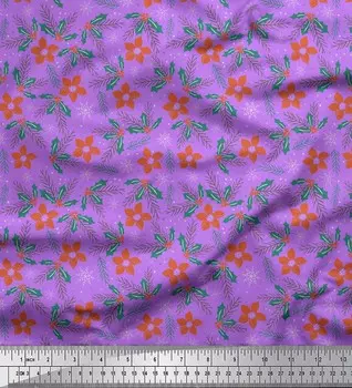 Soimoi фиолетовая японская креп-сатиновая ткань с листьями падуба и клематисами, ткань с цветочным принтом, 42 дюйма по метрам 42 Inch Wide - Poly Crepe фиолетовый