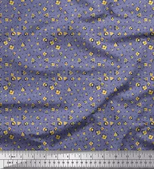 Soimoi Фиолетовая японская креп-сатиновая ткань с квадратными и треугольными геометрическими принтами по метрам 42 дюйма 42 Inch Wide - Cotton Voile фиолетовый