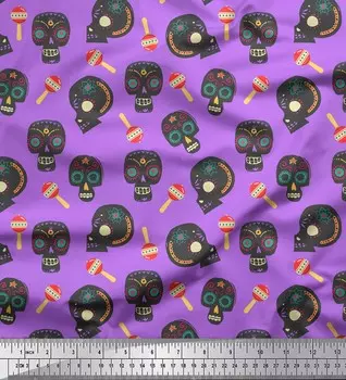 Soimoi фиолетовая японская креп-сатиновая ткань с принтом леденцов и черепов в этническом стиле, 42 дюйма по метрам 42 Inch Wide - Poly Crepe фиолетовый