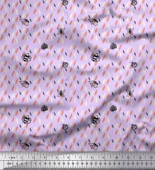Soimoi фиолетовая японская креп-сатиновая ткань с изображением пчел и птиц, насекомых, 42 дюйма на метр 42 Inch Wide - Poly Crepe фиолетовый
