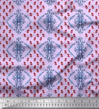 Soimoi фиолетовая японская креп-сатиновая ткань с цветочным принтом и красными ягодами и фруктами, ткань на метр 42 дюйма 42 Inch Wide - Japan Crepe Satin фиолетовый