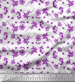 Soimoi фиолетовая японская креп-сатиновая ткань ткань с цветочным принтом клевера и ромашки 1 метр 42 дюйма 42 Inch Wide - Cotton Voile фиолетовый