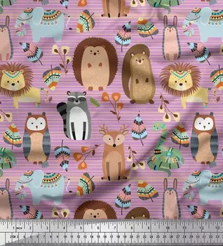 Soimoi фиолетовая японская креп-сатиновая ткань в полоску и с принтом животных в этническом стиле 1 метр 42 дюйма 42 Inch Wide - Poly Crepe коричневый