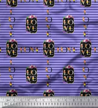 Soimoi фиолетовая японская креп-сатиновая ткань в полоску и с цветочным принтом в виде алфавита, ткань по метрам, 42 дюйма 42 Inch Wide - Cotton Voile фиолетовый