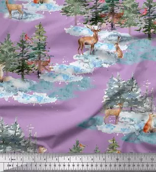 Soimoi фиолетовая японская креповая атласная ткань с принтами животных и сосны на метр 42 дюйма 42 Inch Wide - Poly Crepe бежевый