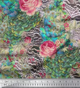 Soimoi фиолетовый поли креп ткань павлин и рыба животное декор ткань печатный метр 42 дюйма 42 Inch Wide - Poly Crepe фиолетовый