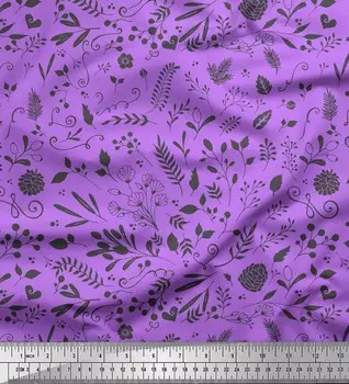 Soimoi фиолетовый поли креп ткань ягоды листья декор ткань печатный метр 42 дюйма 42 Inch Wide - Poly Crepe фиолетовый