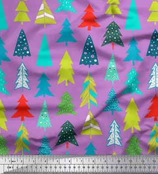 Soimoi фиолетовый японский креп-атласная ткань с принтом рождественской елки, швейная ткань, метр 42 дюйма 42 Inch Wide - Poly Crepe зелёный
