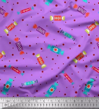 Soimoi фиолетовый японский креп-атласная ткань в горошек и конфеты с пищевым принтом, швейная ткань, метр 42 дюйма 42 Inch Wide - Poly Crepe фиолетовый