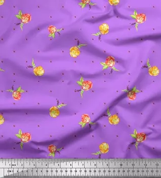 Soimoi Фиолетовый японский креп-сатин Clarkia Rubicunda Ткань с цветочным принтом по метрам 42 дюйма 42 Inch Wide - Cotton Voile фиолетовый