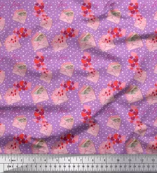 Soimoi фиолетовый японский креп-сатин, конверт, ткань с принтом звезд и сердец, 1 метр 42 дюйма 42 Inch Wide - Poly Crepe фиолетовый