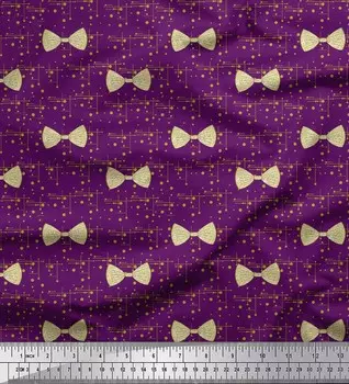 Soimoi Фиолетовый японский креп-сатин с бантом и горошком, ткань с принтом по метрам, 42 дюйма 42 Inch Wide - Poly Crepe фиолетовый