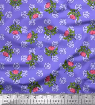 Soimoi Фиолетовый японский креп-сатин с принтом листьев и роз на ткани по метрам 42 дюйма 42 Inch Wide - Poly Crepe зелёный
