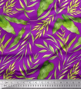 Soimoi Фиолетовый японский креп-сатин Ткань Антуриум и листья ясеня Ткани с принтом по метрам 42 дюйма 42 Inch Wide - Cotton Voile фиолетовый