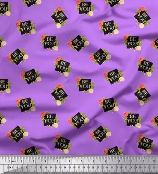 Soimoi Фиолетовый японский креп-сатин ткань Begonia & Be You Текстовый принт Ткань по метрам 42 дюйма 42 Inch Wide - Poly Crepe фиолетовый