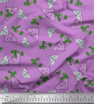 Soimoi фиолетовый японский креп-сатин ткань листья и мотыль насекомые Декор ткань с принтом метр 42 дюйма 42 Inch Wide - Poly Crepe фиолетовый