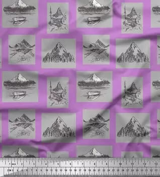 Soimoi фиолетовый японский креп-сатин ткань лодка и горы с природным принтом швейная ткань метр 42 дюйма 42 Inch Wide - Poly Crepe фиолетовый