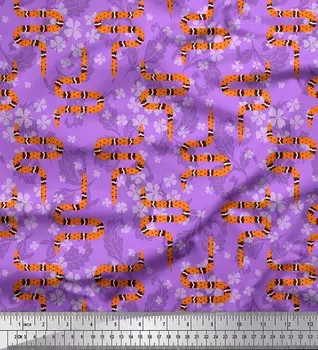 Soimoi фиолетовый японский креп-сатин ткань с принтом листьев, клевера и змей и рептилий 1 метр 42 дюйма 42 Inch Wide - Poly Crepe бежевый