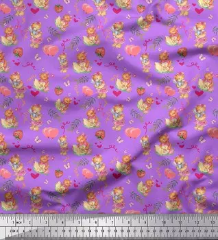 Soimoi фиолетовый японский креп-сатин ткань с воздушными шарами и плюшевыми мишками детская ткань с принтом 1 метр 42 дюйма 42 Inch Wide - Poly Crepe фиолетовый