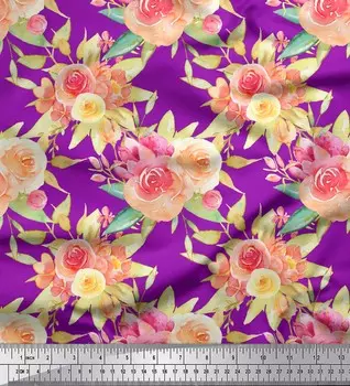 Soimoi Фиолетовый японский креп-сатин Ткань с листьями и лютиками с цветочным принтом, 42 дюйма по метрам 42 Inch Wide - Cotton Voile фиолетовый