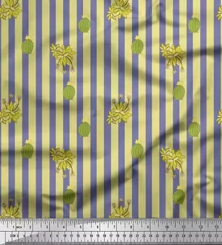 Soimoi Фиолетовый японский креп-сатин Ткань с принтом кактусов и полосок 1 метр 42 дюйма 42 Inch Wide - Poly Crepe фиолетовый