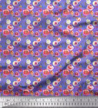 Soimoi фиолетовый японский креп-сатин ткань с цветами и листьями акварельный декор ткань с принтом метр 42 дюйма 42 Inch Wide - Cotton Voile фиолетовый