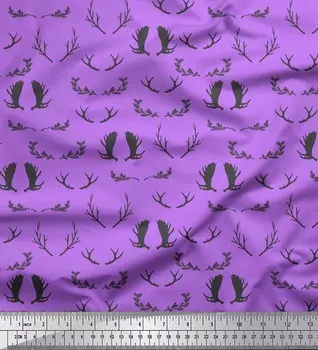 Soimoi фиолетовый японский креп-сатин ткань с рогами и листьями Декор ткань с принтом метр 42 дюйма 42 Inch Wide - Poly Crepe фиолетовый