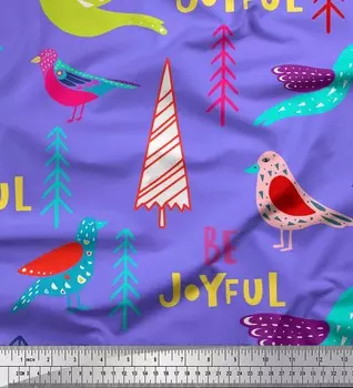 Soimoi фиолетовый японский креп-сатин ткань с текстом и птицами для художественного декора ткань с принтом метр 42 дюйма 42 Inch Wide - Poly Crepe фиолетовый