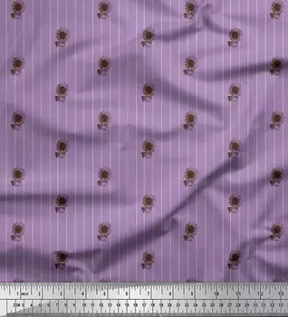 Soimoi Фиолетовый японский креп-сатин Ткань с принтом подсолнухов и полосок по метрам 42 дюйма 42 Inch Wide - Poly Crepe фиолетовый