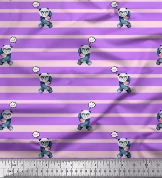 Soimoi Фиолетовый японский креп-сатин Ткань с принтом панды и полосок по метрам 42 дюйма 42 Inch Wide - Poly Crepe фиолетовый