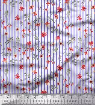 Soimoi Фиолетовый японский креп-сатин Ткань с принтом в виде листьев и цветочных полосок, 42 дюйма по метрам 42 Inch Wide - Poly Crepe фиолетовый