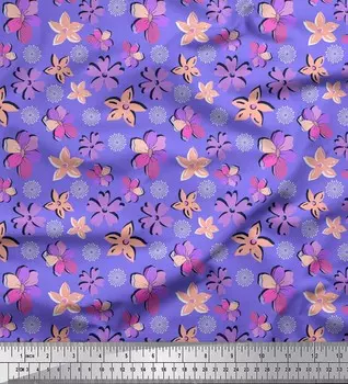 Soimoi фиолетовый японский креп-сатин ткань с художественным цветочным принтом 1 метр 42 дюйма 42 Inch Wide - Cotton Voile фиолетовый