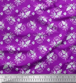 Soimoi Фиолетовый японский креп-сатин Ткань с листьями и жасмином с цветочным принтом 1 метр 42 дюйма 42 Inch Wide - Cotton Voile фиолетовый