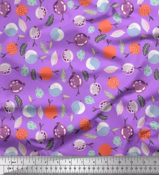 Soimoi Фиолетовый японский креп-сатин Ткань с листьями и ягодами и фруктами с принтом по метрам 42 дюйма 42 Inch Wide - Cotton Voile фиолетовый