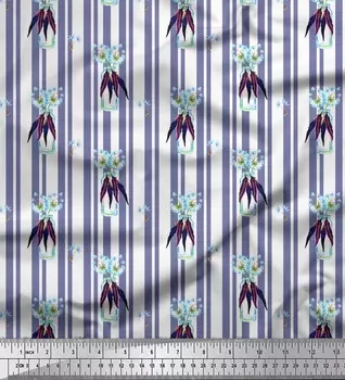 Soimoi фиолетовый японский креп-сатин ткань с перьями и бутылками, ваза в полоску, декоративная ткань с принтом, метр 42 дюйма 42 Inch Wide - Poly Crepe фиолетовый