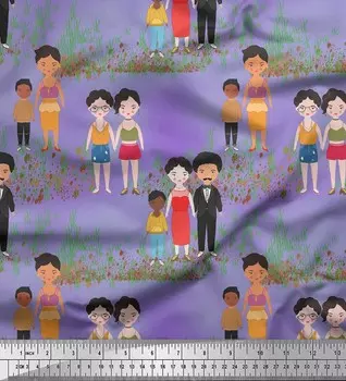 Soimoi фиолетовый японский креп-сатин ткань садовая тема человеческая фигура Декор ткань с принтом метр 42 дюйма 42 Inch Wide - Poly Crepe фиолетовый