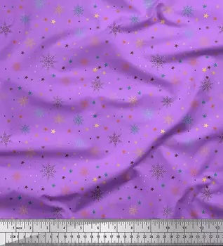 Soimoi Фиолетовый японский креп-сатин Ткань со снежинками и звездами с принтом 1 метр 42 дюйма 42 Inch Wide - Poly Crepe фиолетовый