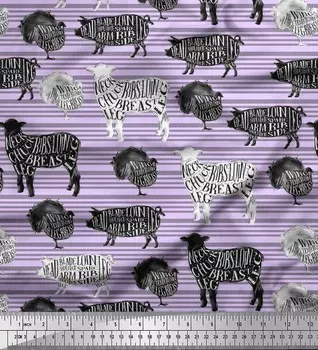 Soimoi фиолетовый японский креп-сатин ткань трафарет ткань с принтом коровы и свиньи 1 метр 42 дюйма 42 Inch Wide - Poly Crepe фиолетовый