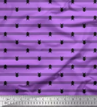 Soimoi фиолетовый японский креп-сатин ткань в полоску и жуки с принтом насекомых ткань по метрам 42 дюйма 42 Inch Wide - Poly Crepe фиолетовый