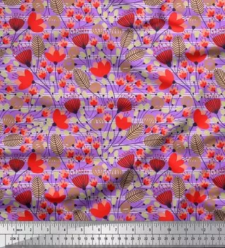 Soimoi Фиолетовый японский креп-сатин в полоску, листья и цветочные принты на ткани с принтом по метрам 42 дюйма 42 Inch Wide - Poly Crepe серый