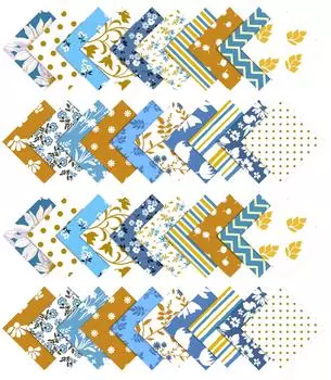 Soimoi Florals Print Precut 5-inch Cotton Fabric Quilting Squares Charm Pack DIY Patchwork Sewing Craft- Mustard- Blue- 5x5 inches