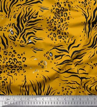 Soimoi Gold Japan Crepe Satin Ткань с леопардовым и тигровым принтом из кожи животных на метр 42 дюйма 42 Inch Wide - Poly Crepe золотой