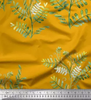 Soimoi Gold Poly креповая ткань Mimosa Pudica с принтом в виде листьев, швейная ткань, метр 42 дюйма 42 Inch Wide - Poly Crepe золотой