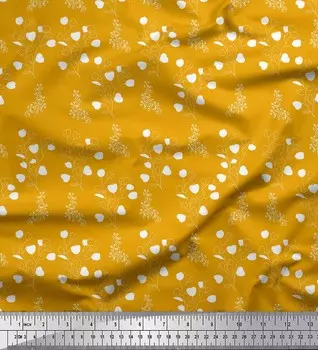 Soimoi Gold Poly креповая ткань с цветочным принтом и листьями, швейная ткань, метр 42 дюйма 42 Inch Wide - Poly Crepe золотой