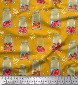 Soimoi Gold, японский креп-атлас, ваза для бутылок и клубника с принтом фруктов, швейная ткань, метр 42 дюйма 42 Inch Wide - Poly Crepe розовый