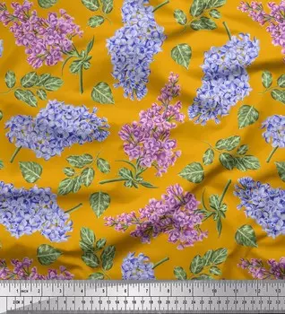 Soimoi Gold, японский креп-сатин, ткань для шитья с листьями и лилиями с цветочным принтом, метр 42 дюйма 42 Inch Wide - Japan Crepe Satin золотой